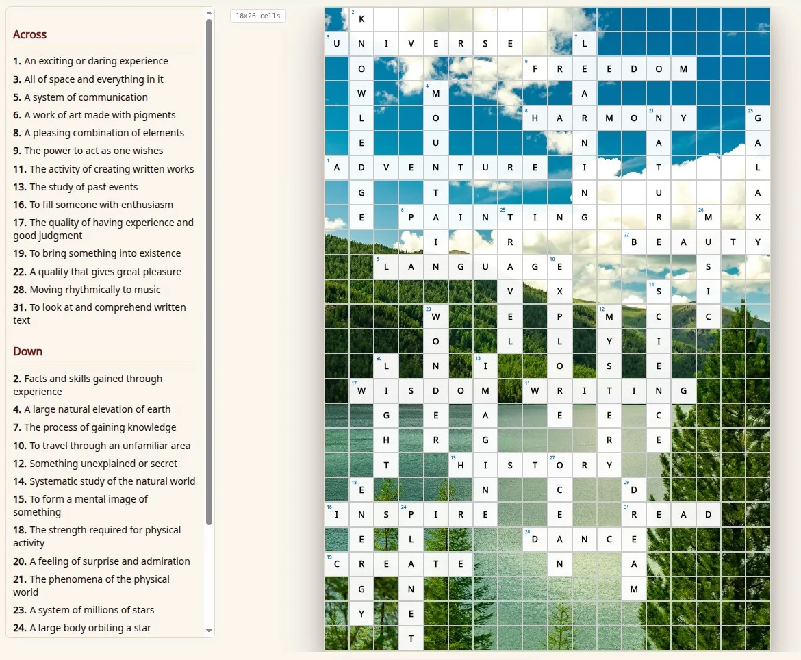 Building a custom crossword with your own clues and a nature background image